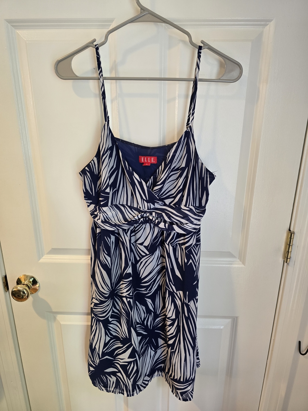 ELLE Navy and White Leaf-Print One-Piece
